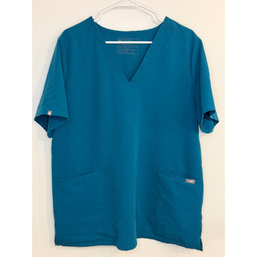 FIGS Technical Collection Casma 3-Pocket Scrub Top Women's XXL Teal Turquoise